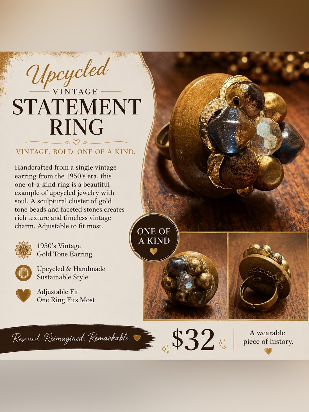 One-of-a-Kind Upcycled Vintage Statement Ring